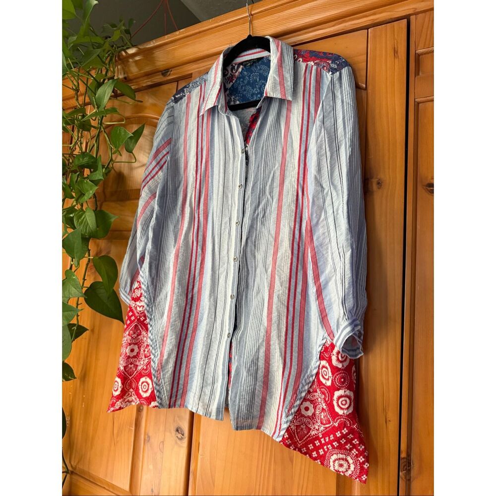 John Mark Patchwork Button-Up Shirt Striped & Pai… - image 5